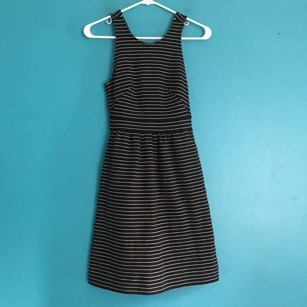Madewell pierside black white stripe a line dress